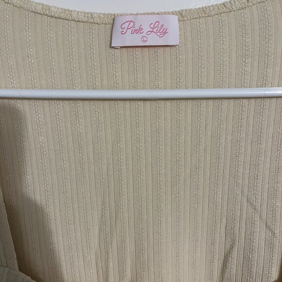 Pink Lily Perfectly Content Beige Ribbed Knit Top - Large - Picture 4 of 5